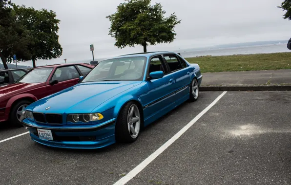 BMW, blue, 7series, E38