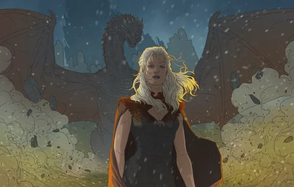 Дракон, Girl, Крылья, Fantasy, Game of Thrones, Игра престолов, Daenerys Targaryen, Дейенерис Таргариен
