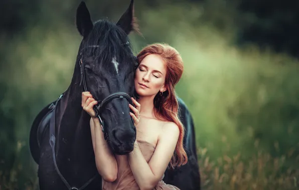 Картинка природа, лицо, женщина, лошадь, beauty