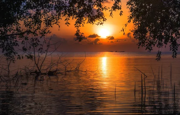 Вода, пейзаж, закат, природа, озеро, вечер