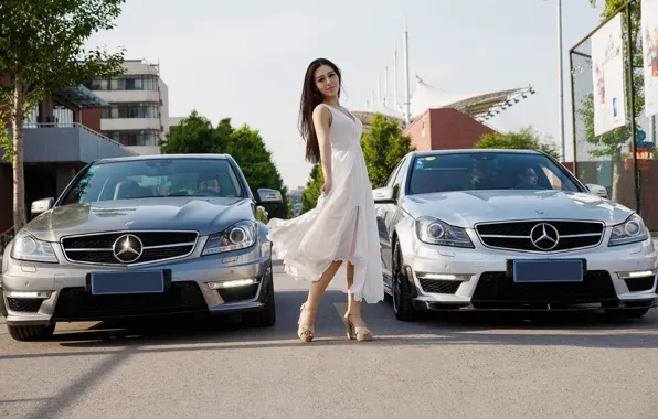 Взгляд, Девушки, Mercedes, азиатка, автомобили, красивая девушка, позирует