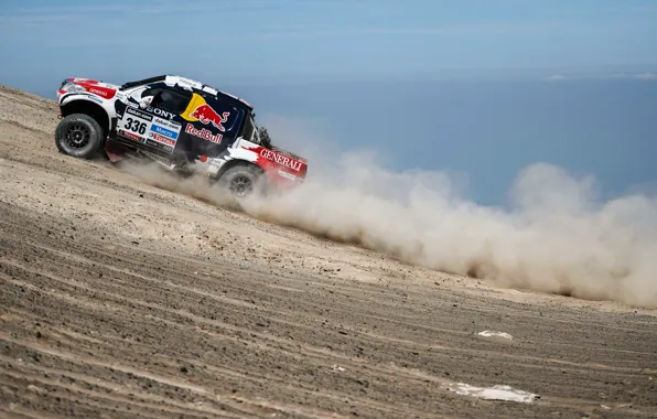 Море, Пыль, Машина, Toyota, Rally, Dakar, Внедорожник, Подъем