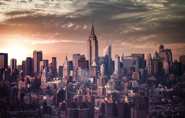 Картинка закат, Нью-Йорк, sunset, New York, Эмпайр Стейт Билдинг, Empire States
