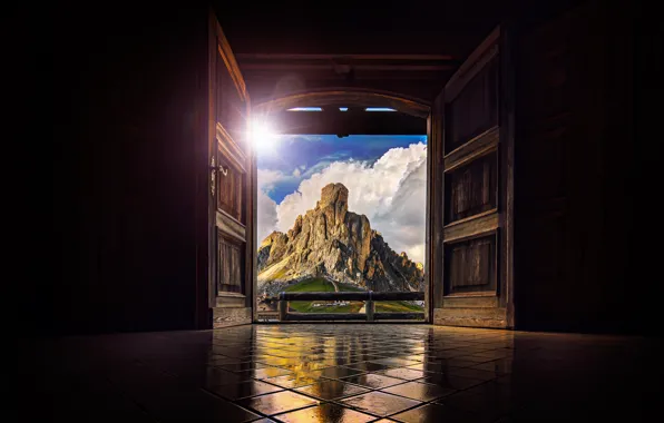 Italy, Fantastic, wooden, door, famous, Dolomites, Giau Pass