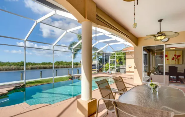 Вилла, интерьер, бассейн, терраса, столовая, Florida, Cape Coral, Villa Buena Vista