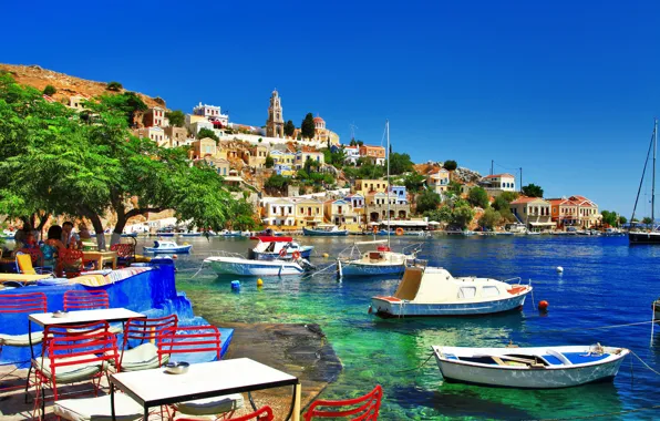 Город, побережье, остров, Греция, sea, shore, holiday, Greece