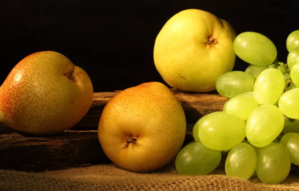 Желтые, виноград, фрукты, груши, fruit, grapes, pears