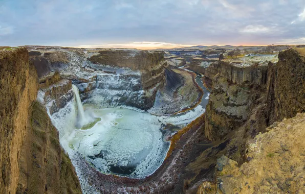 Картинка ice, golden, panorama, winter, canyon, palouse falls