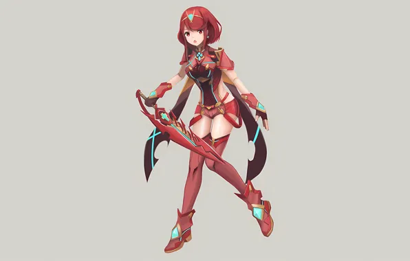 Girl, sword, sexy, shorts, thighhighs, red hair, anime, beautiful