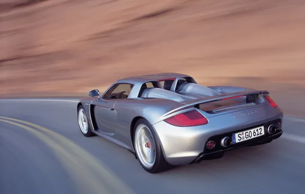 Картинка Porsche, supercar, drive, Porsche Carrera GT, motion, rear view