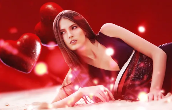 Взгляд, девушка, модель, волосы, сердце, heart, beautiful, боке