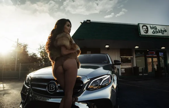 Машина, попа, огни, фары, Девушка, Brabus, Mercedes Benz