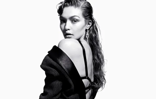 Картинка взгляд, поза, модель, черно-белое, Gigi Hadid