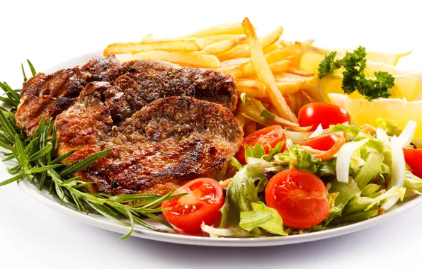 Зелень, лимон, мясо, овощи, помидоры, салат, Meat, специи