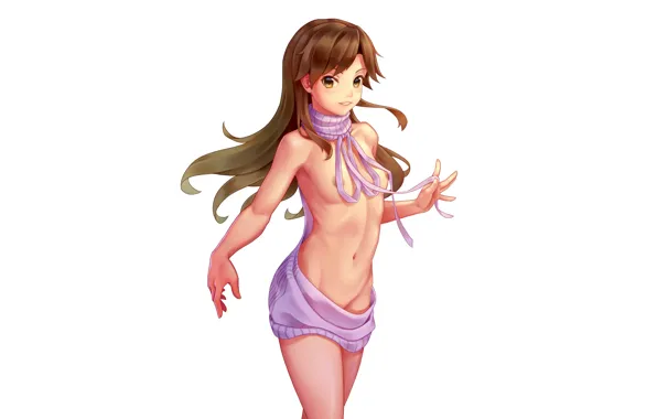 Girl, sexy, long hair, brown hair, brown eyes, boobs, anime, beautiful
