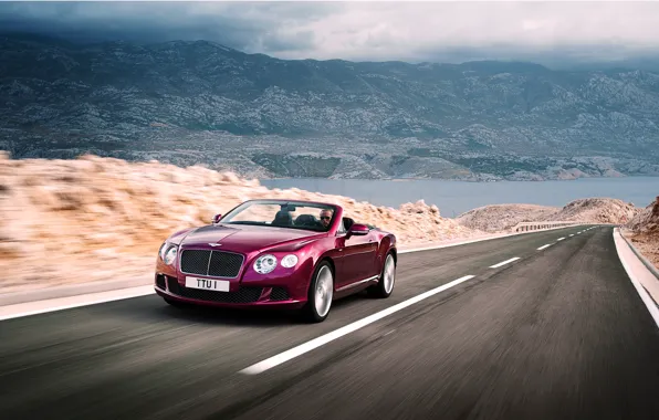 Bentley, Continental, Дорога, Машина, Кабриолет, Бентли, Фиолетовый, Передок