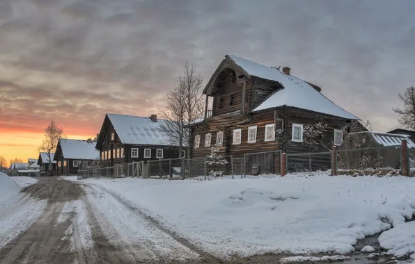 Картинка дорога, весна, вечер, деревня, Карелия, Ялгуба