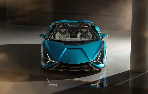 Картинка Lamborghini, supercar, blue, amazing, beautifful, front view, Sian, Lamborghini Sian
