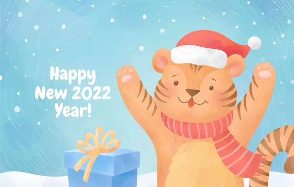 Зима, снег, тигр, рисунок, новый год, new year, год тигра, tiger