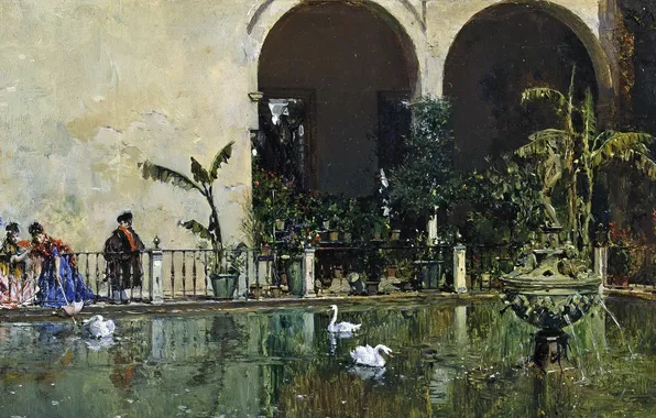 Картинка картина, Раймундо Мадрасо, Пруд в Саду Альказар в Севилье