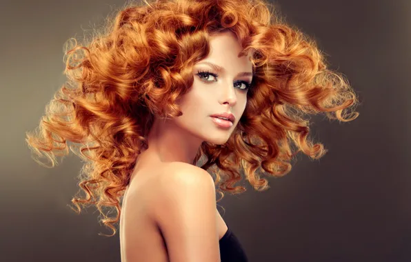Взгляд, девушка, модель, прическа, кудри, make up, макияж., рыжые волосы