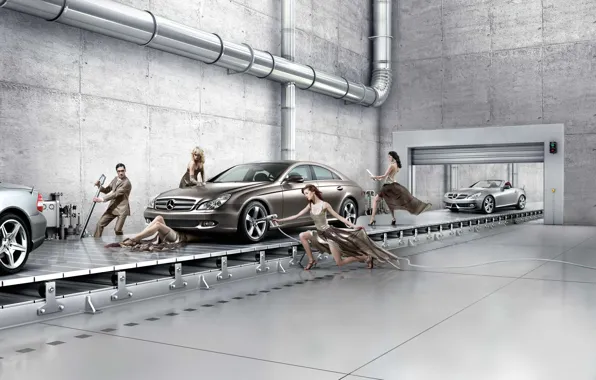 Mercedes Benz Assembly Line, Creative Background, автосервис современный
