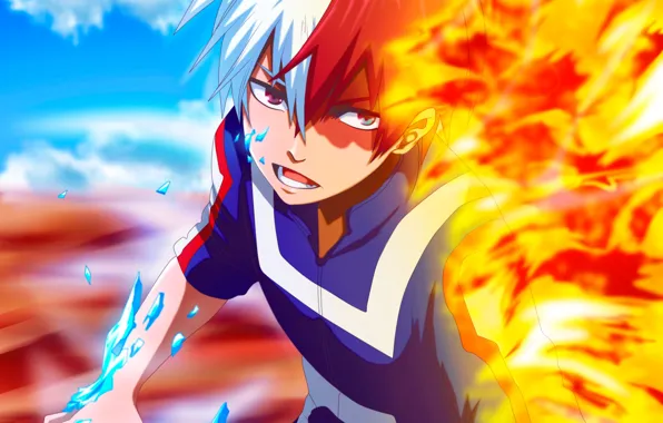 Огонь, лёд, парень, причуда, My Hero Academia, Boku No Hero Academia, Тодороки Шото, Моя Геройская …
