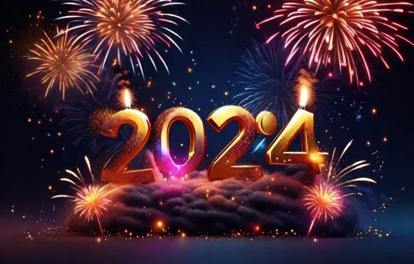 Салют, colorful, цифры, Новый год, golden, neon, fireworks, decoration