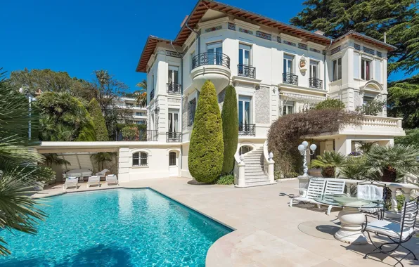 Франция, вилла, бассейн, архитектура, особняк, терраса, Cannes