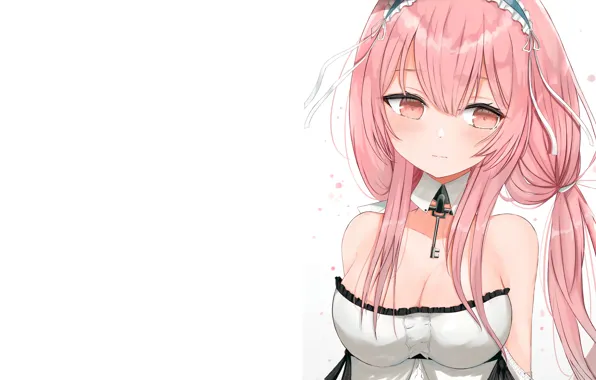 Girl, sexy, cleavage, blouse, pink hair, long hair, boobs, anime