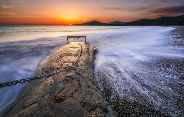 Море, закат, берег