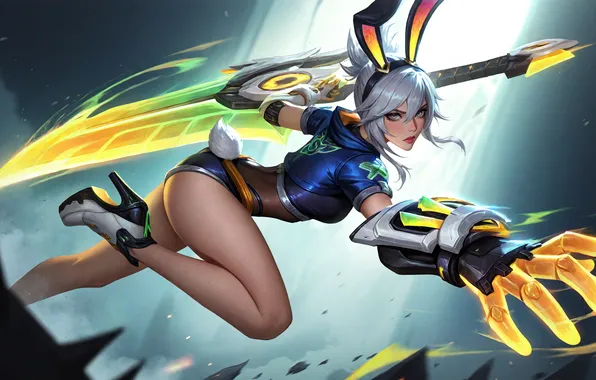 Девушка, оружие, меч, кролик, League of Legends