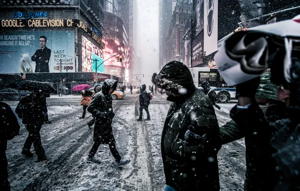 Картинка город, Зима, Нью-Йорк, USA, США, New York, manhattan