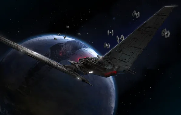 Картинка планета, Star Wars, Звёздные Войны, летательные аппараты, Upsilon Shuttle