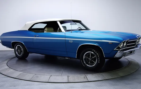 Синий, фон, Chevrolet, 1969, Шевроле, передок, Chevelle, Convertible