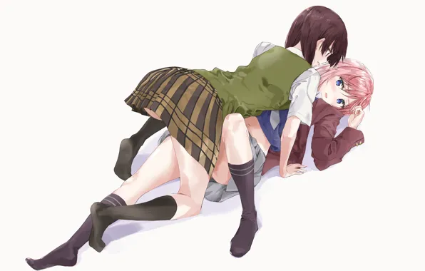 Девушки, Белый фон, Citrus, Парочка, Saburouta