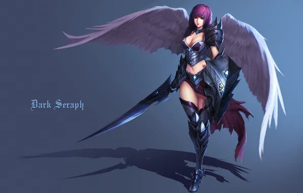 Картинка девушка, фон, крылья, меч, фэнтези, щит