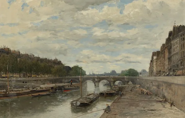Мост, река, картина, городской пейзаж, Франк Богс, Frank Myers Boggs, Пон-Нёф