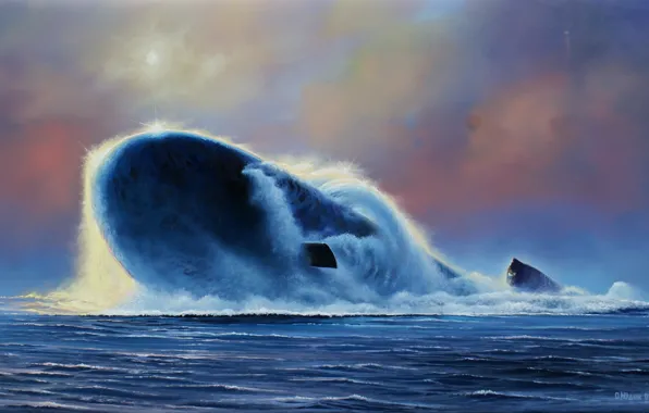 Лодка, картина, художник, подводная, российская, проекта, атомная, 955