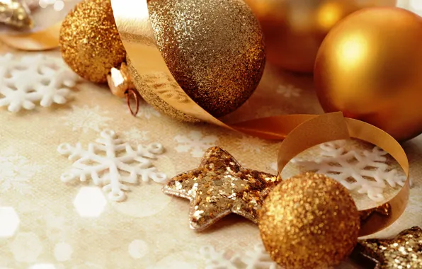 Украшения, шары, Новый Год, Рождество, golden, Christmas, balls, decoration