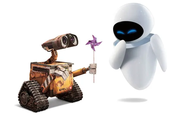 Картинка любовь, фантастика, мультфильм, робот, ева, валли, WALL-E