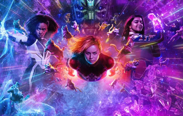 Кошки, фантастика, постер, комикс, MARVEL, Ms. Marvel, Carol Danvers, Captain Marvel