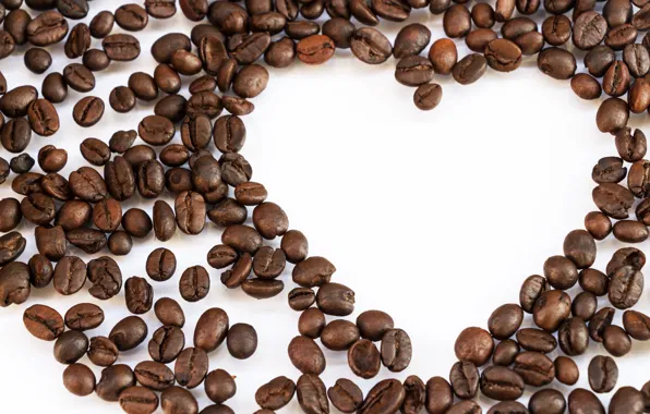 Картинка фон, кофе, зерна, love, heart, beans, coffee