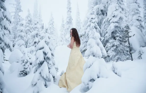 Лес, девушка, снег, мороз, холодно, Lichon, Cold Winter