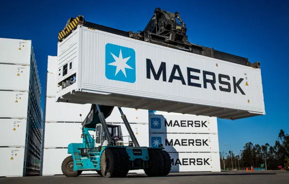 Порт, Терминал, Контейнера, Maersk, Контейнер, Погрузчик, Ричстакер, Mærsk