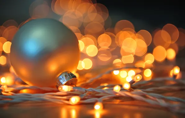 Картинка зима, белый, свет, огни, игрушка, шар, Новый Год, Рождество