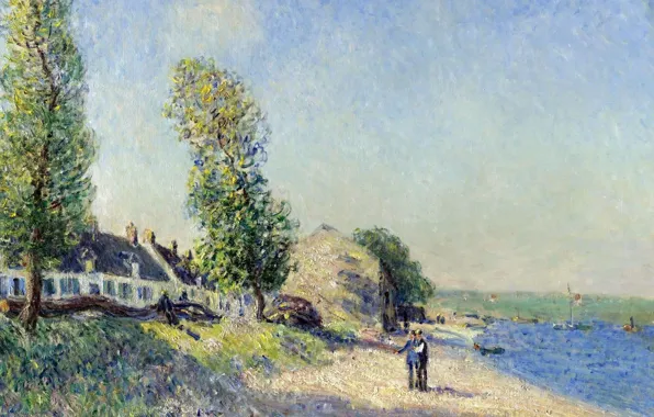 Пейзаж, река, берег, картина, Alfred Sisley, Альфред Сислей, Сен-Мамес Утром