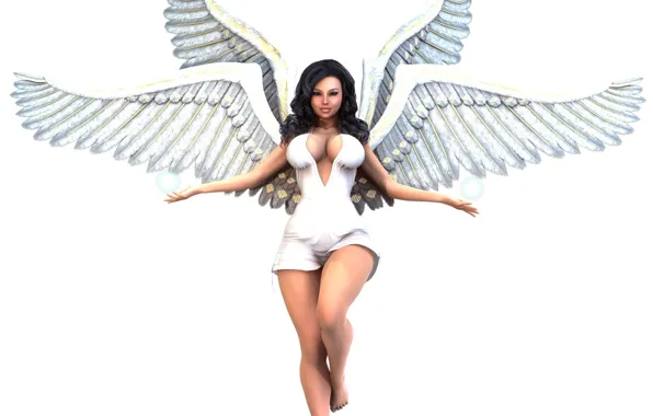 Картинка девушка, ангел, белый фон