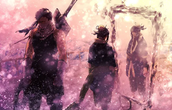 Картинка зима, снег, оружие, меч, зеркало, наруто, герои, Naruto