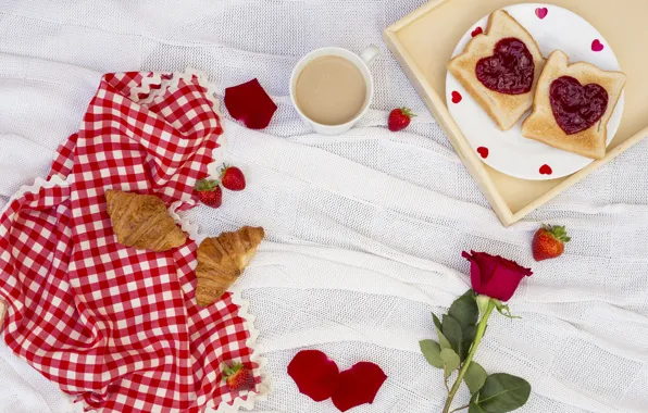 Картинка любовь, розы, завтрак, сердечки, love, romantic, hearts, coffee cup